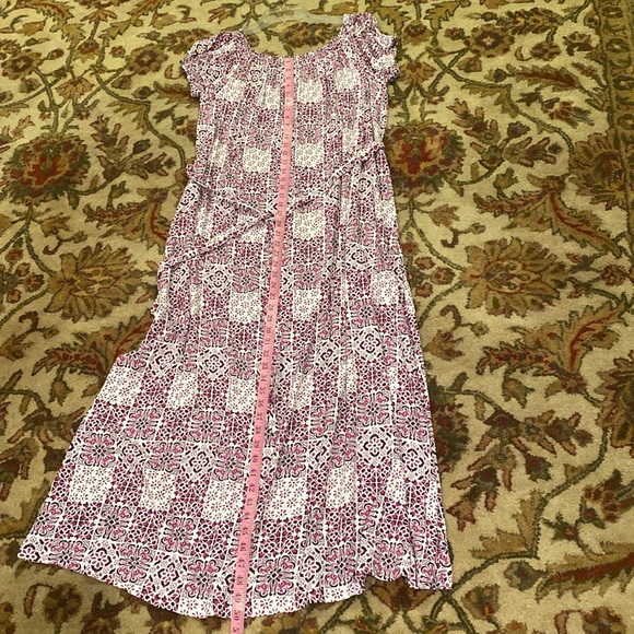 LOFT Tiled On & Off The Shoulder Maxi Dress, Magenta, Purple & White Size Medium - Picture 8 of 8